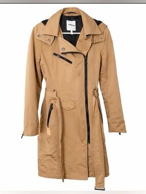 Avec Les Filles Camel Hooded Trench Coat with Black Trim
